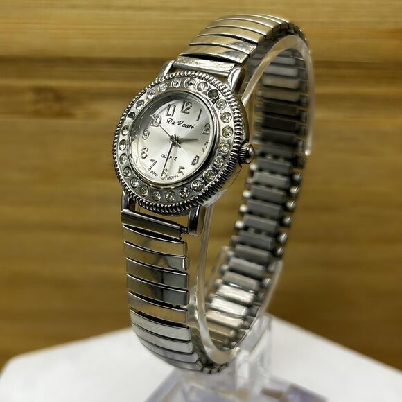 Da Vanci Rhinestone, White Dial, Silver Tone Band Quartz - Picture 1 of 7